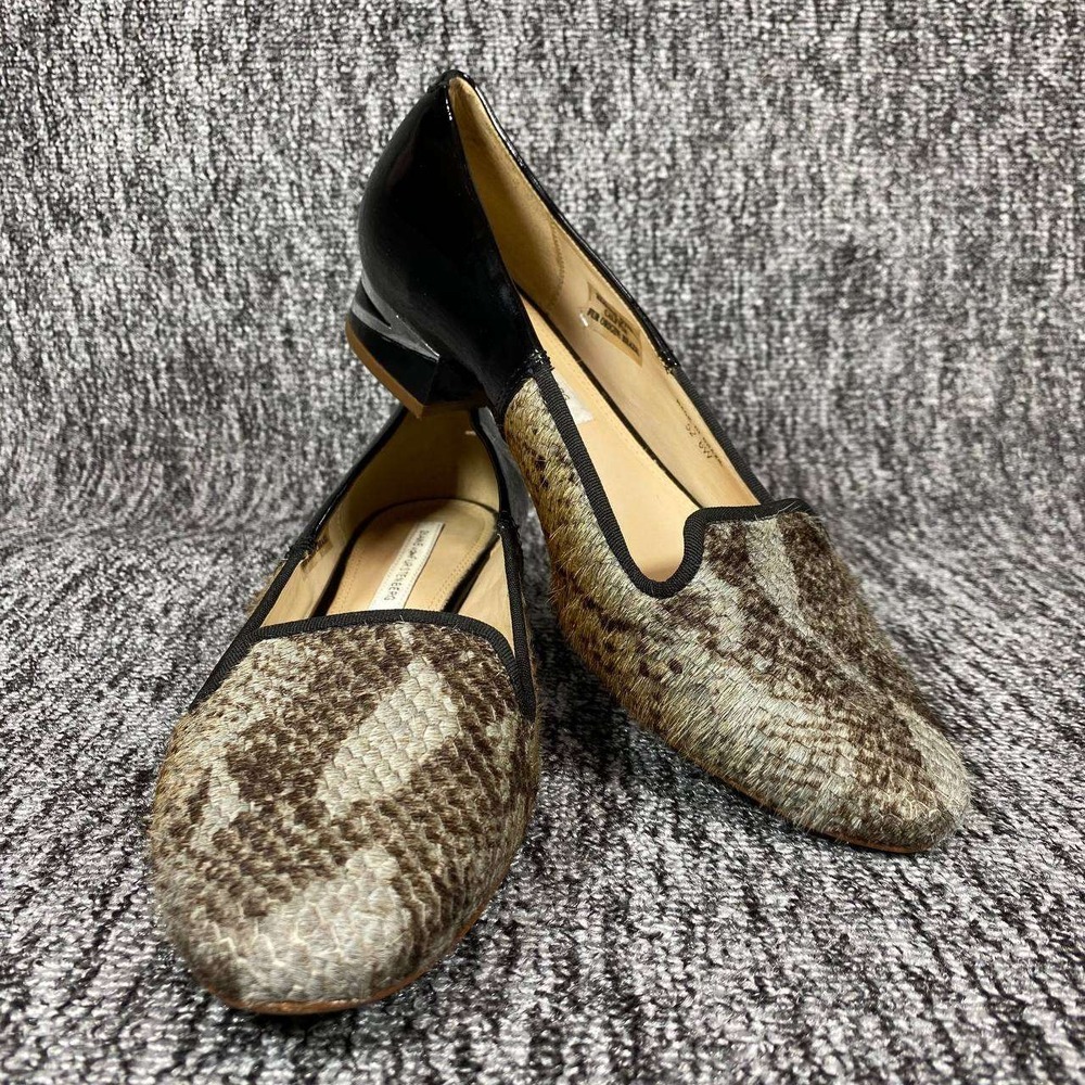 Diane von Furstenberg Kasia Loafer Pumps Womens 6W Brown Python Calf Hair Patent